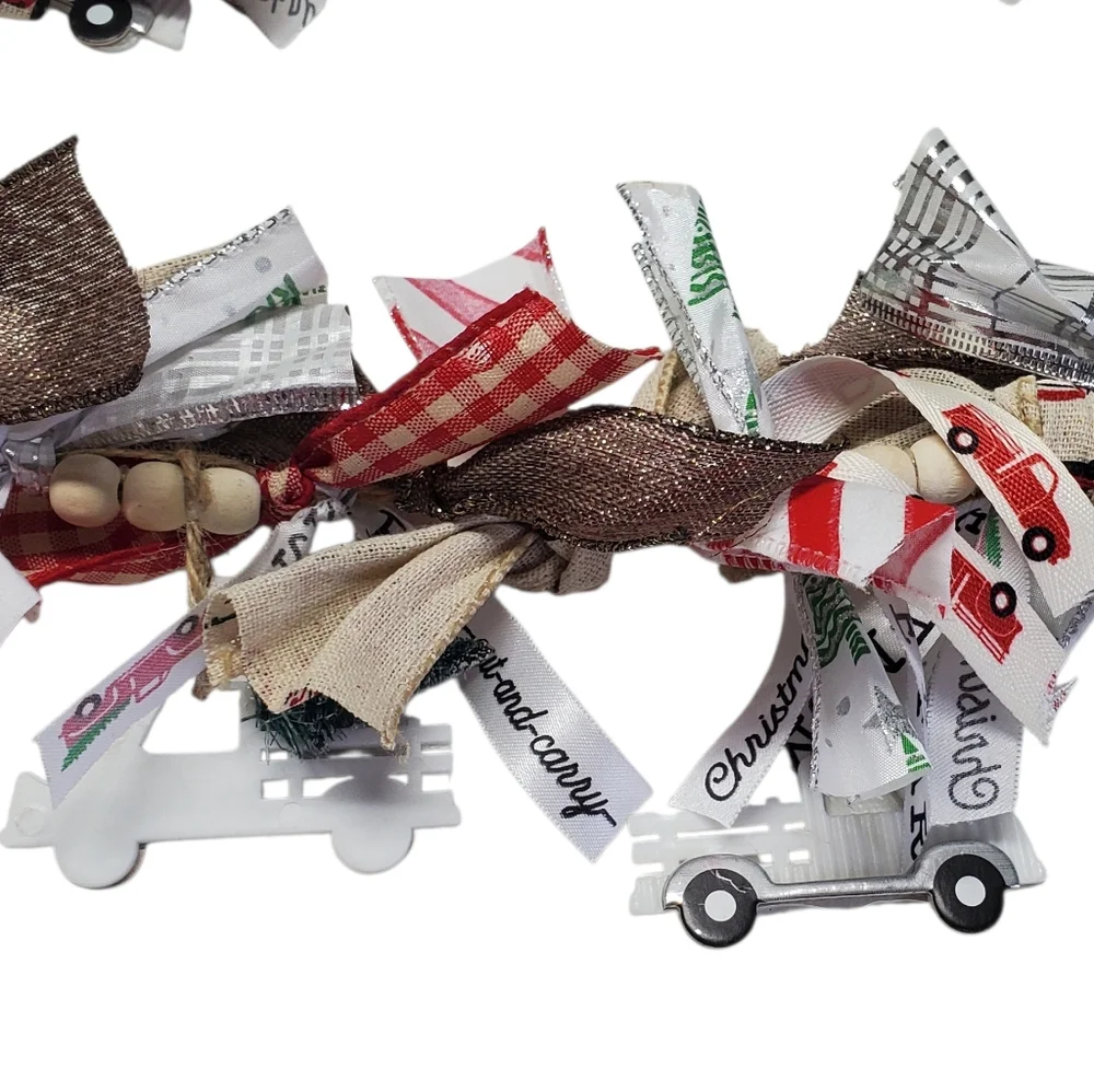 New Festive Ribbon Garland with Farmhouse White Trucks & Trees